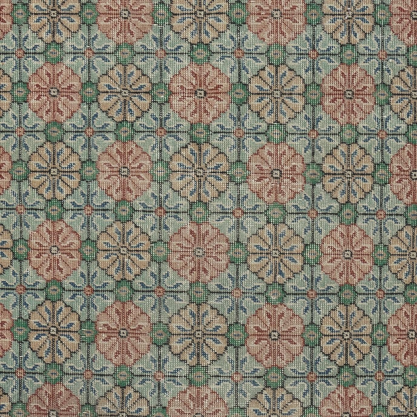 Annodato a mano Tappeto d'accento turco vintage fatto a mano con design floreale, 4x7 Ft, unico nel suo genere in vendita