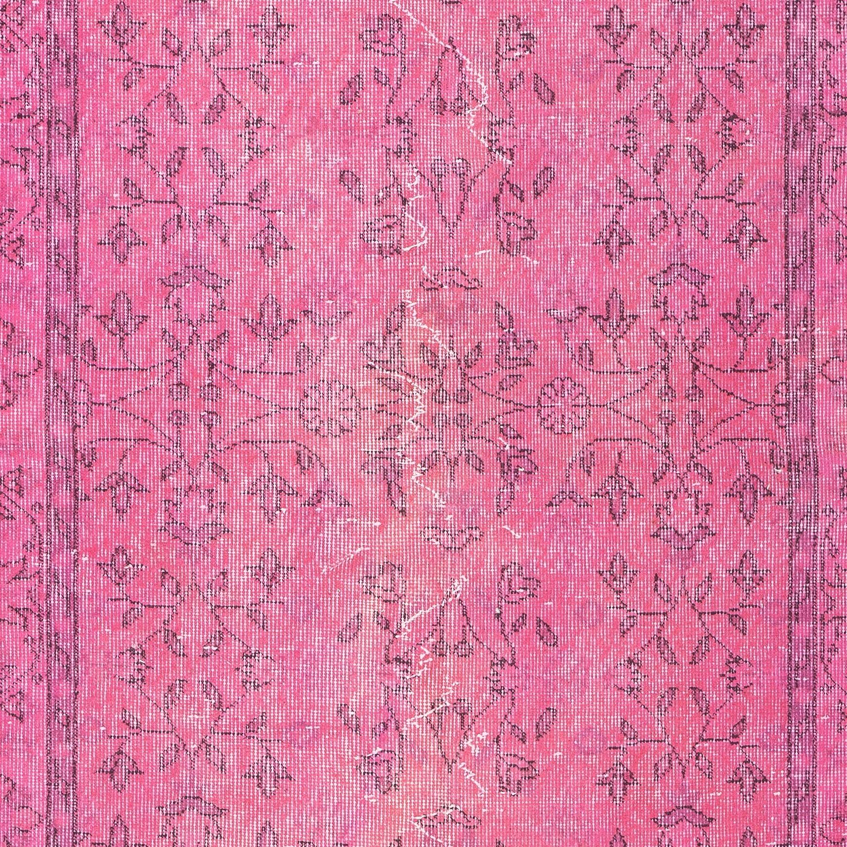 4x7 Ft Overdyed Rosa Wollteppich. Handgefertigter türkischer Vintage-Teppich für das Wohnzimmer (Türkisch) im Angebot