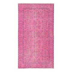 Tappeto in lana rosa sovratinto 4x7 Ft. Tappeto vintage turco fatto a mano per il soggiorno