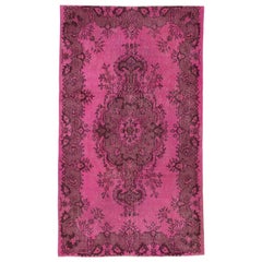 4x7 Ft Pink Overdyed Rug, Vintage Handmade Anatolian Carpet for Modern Interiors