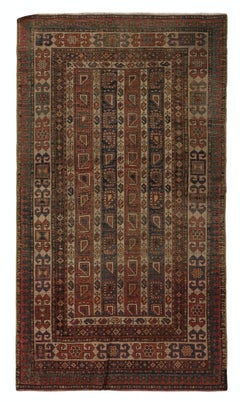 4x7 Ft Rare Antique Karabagh Kazak Rug With Diagonal Stripes and Botehs, Ca 1860