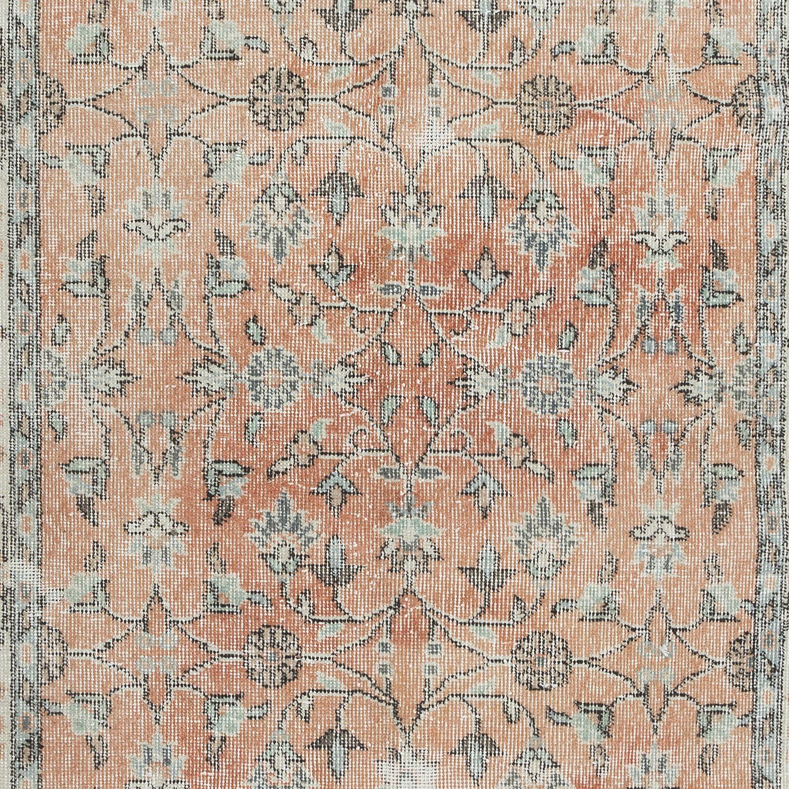 Hand-Knotted 4x7 Ft Romantic Vintage Handmade Rug in Soft Red & Beige with Botanical Design For Sale