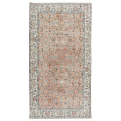4x7 Ft Romantic Vintage Handgefertigter Vintage-Teppich in weichem Rot & Beige mit botanischem Design
