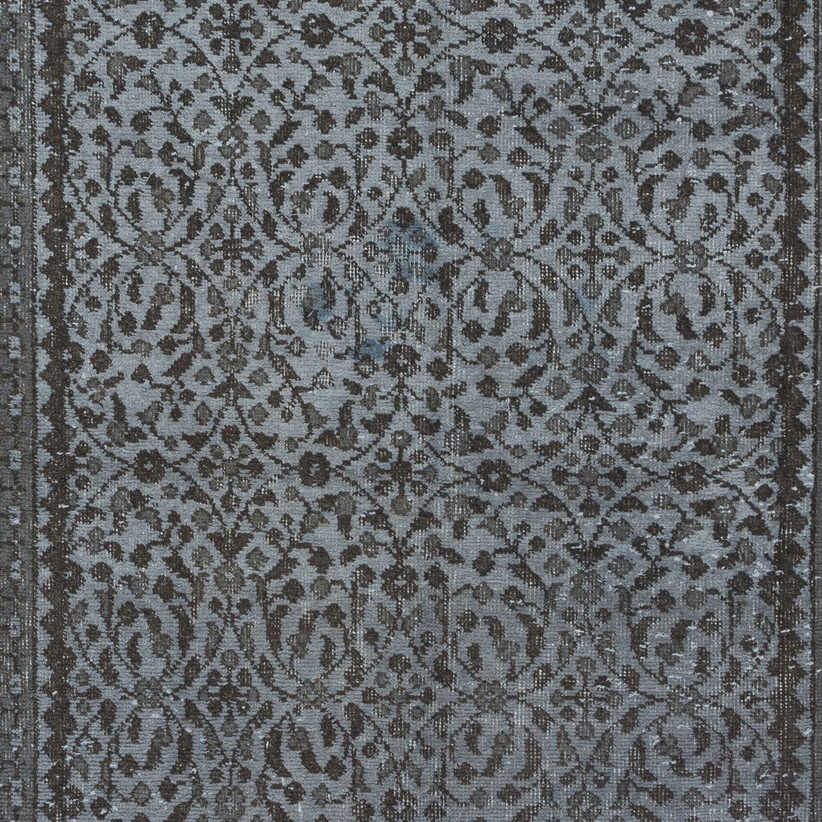 Turkish 4x7 Ft Small Handmade Rug with Botanical Design and Gray Background from Turkey For Sale
