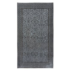 Tappeto a mano di piccole dimensioni 4x7 Ft con disegno botanico e sfondo grigio dalla Turchia