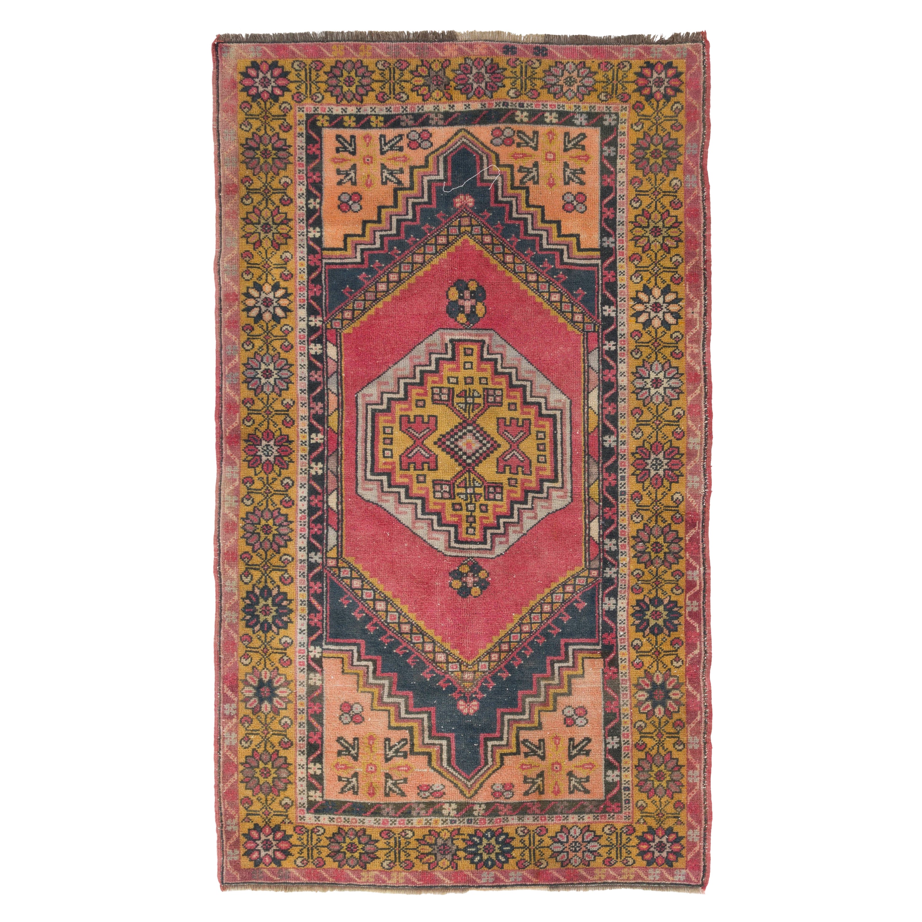 4x7 Ft Traditioneller einzigartiger türkischer Dorfteppich im Vintage-Stil, weicher Wollflor