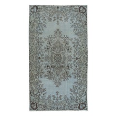 Tappeto d'accento floreale turco fatto a mano 4x7 Ft in blu cielo, Great 4 Modern Interiors