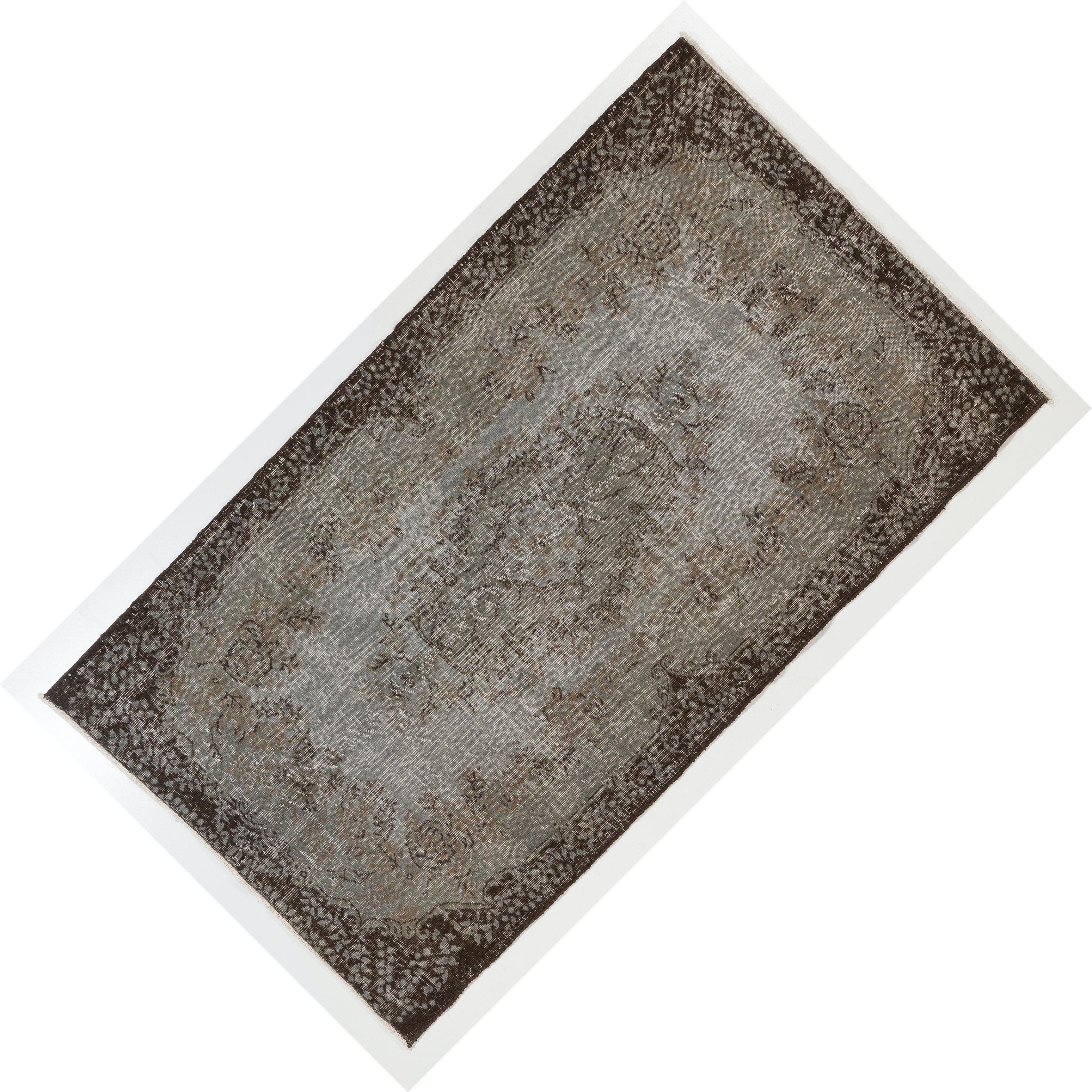 Hand-Knotted 4x7 Ft Vintage Baroque Design Handmade Rug Over-Dyed in Gray Color For Sale