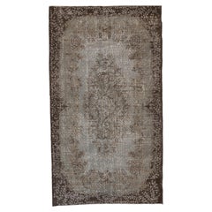 Tapis vintage à motif baroque fait à la main, teinté à la main, couleur grise, 4 x 7 pieds