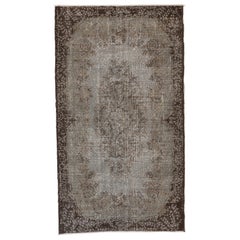 Tappeto barocco d'epoca con design turco fatto a mano e sovratinto in grigio 4x7 Ft