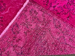 4x7 Ft Vintage Handmade Rug Overdyed in Fuchsia Pink, Great for Modern Interiors