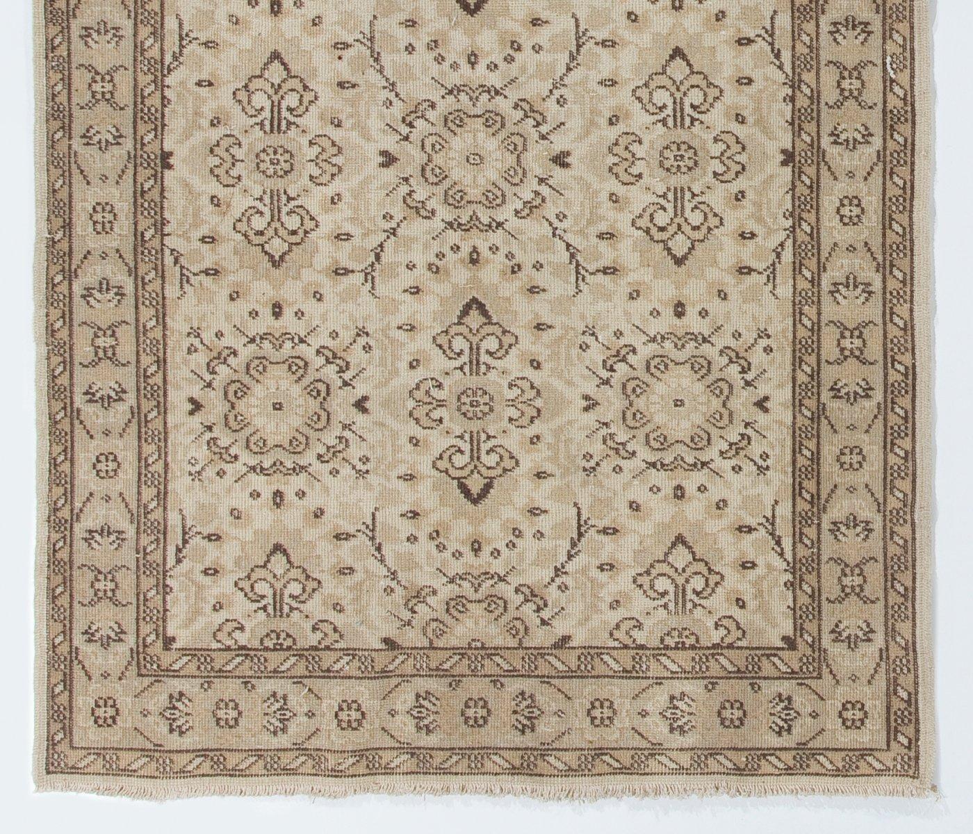 Oushak 4x7 ft Vintage Floral Design Handmade Central Anatolian Rug in Neutral Colors For Sale