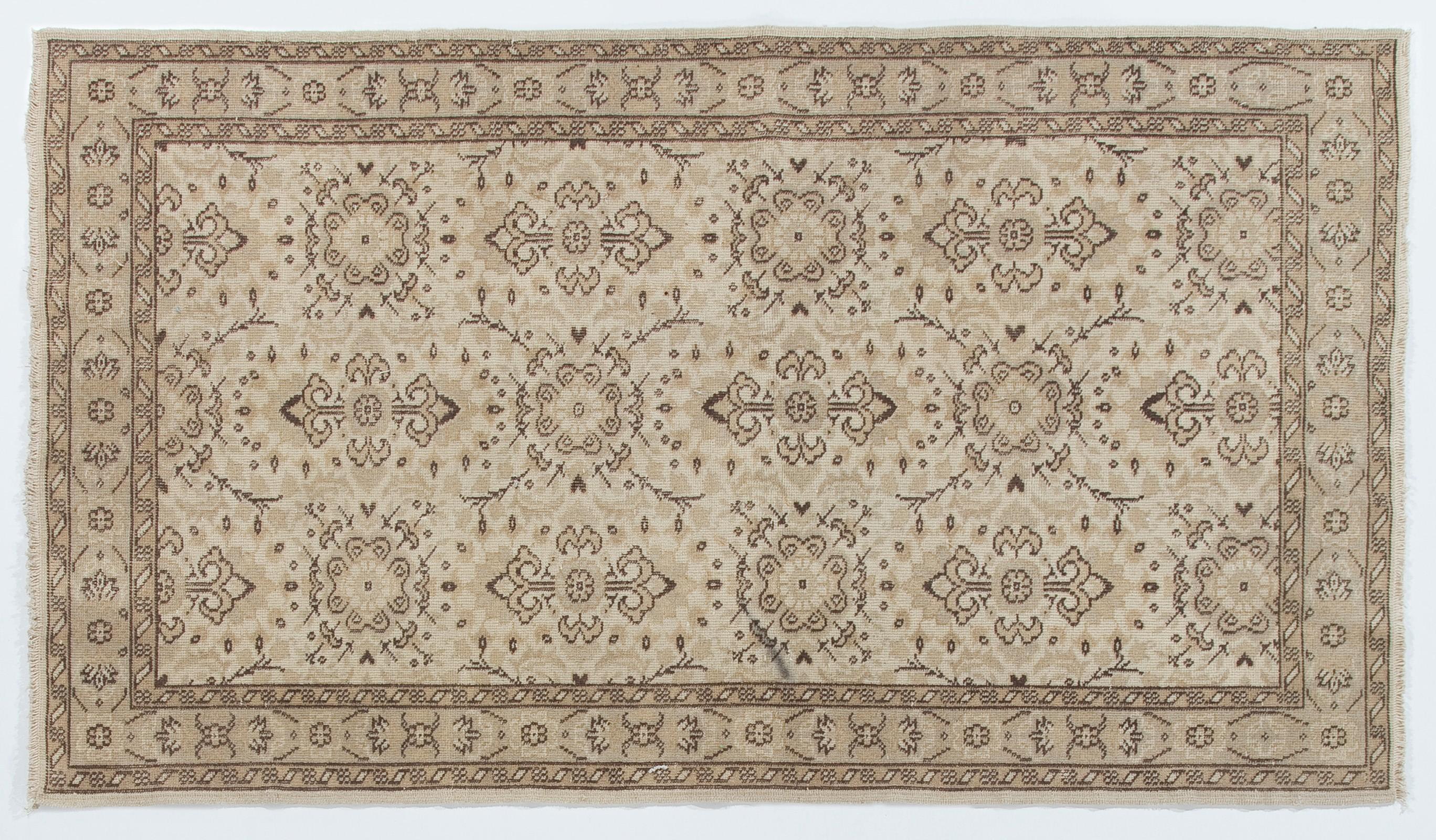 Hand-Knotted 4x7 ft Vintage Floral Design Handmade Central Anatolian Rug in Neutral Colors For Sale