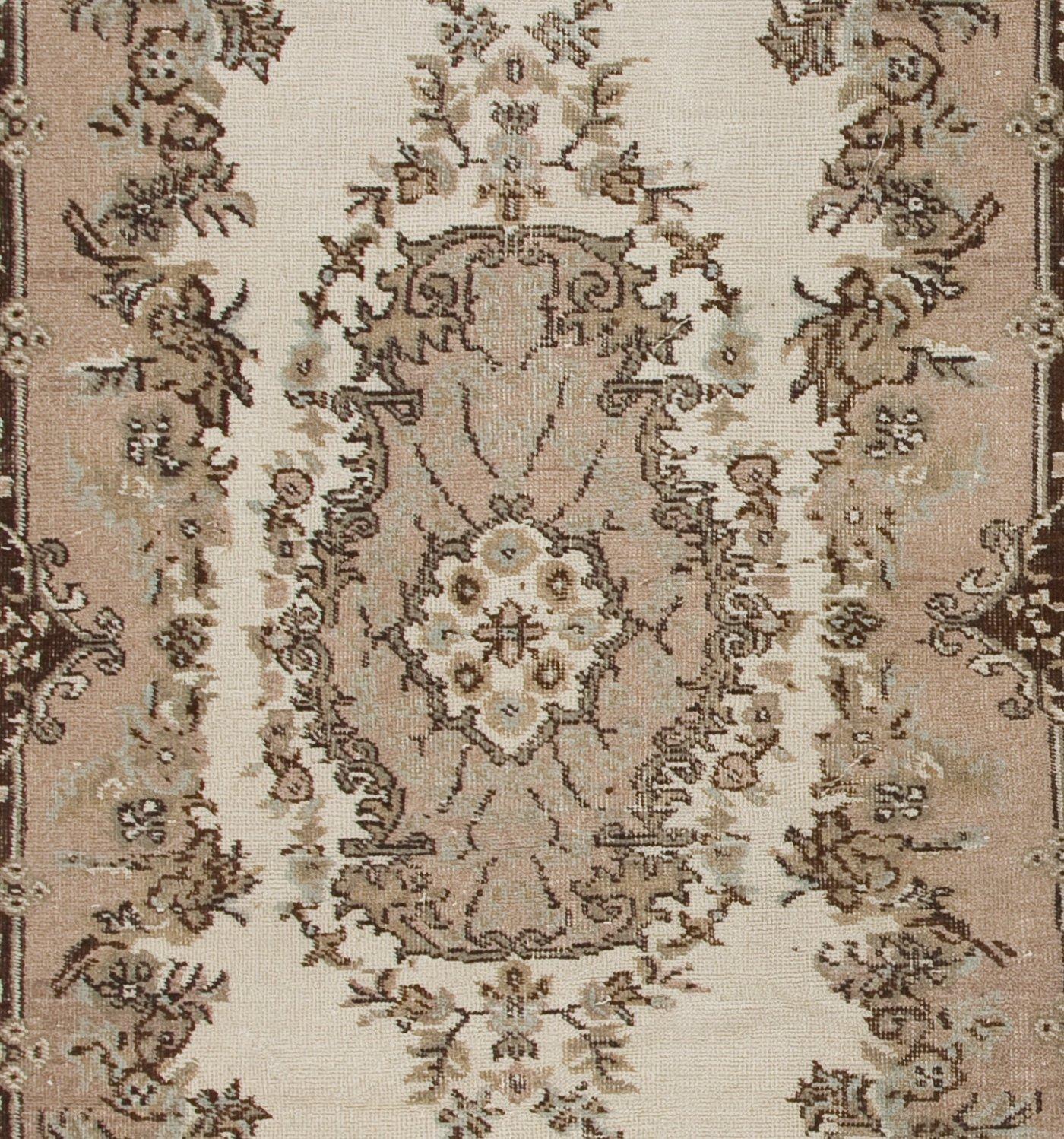Turkish  4x7 ft Vintage Anatolian Accent Rug. CA 1960. Wool Carpet in Beige & Brown For Sale