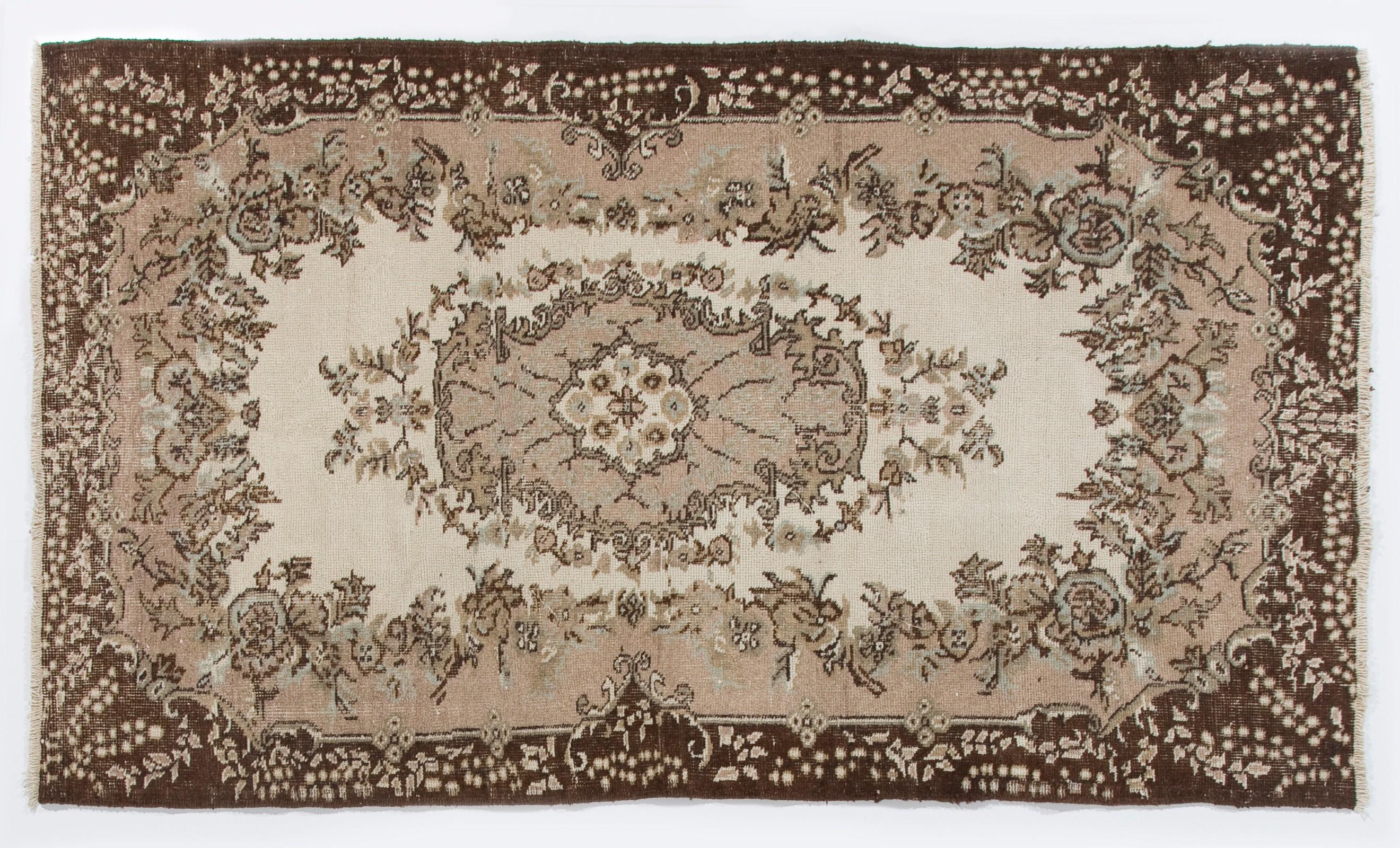 Hand-Knotted  4x7 ft Vintage Anatolian Accent Rug. CA 1960. Wool Carpet in Beige & Brown For Sale