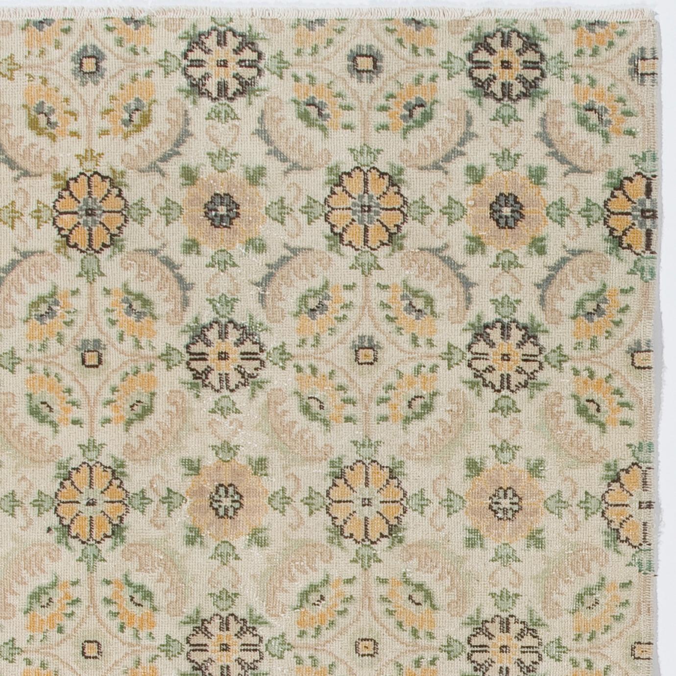 Oushak 4x7 ft Vintage Hand knotted Floral Design Turkish Accent Rug with Cottage Style For Sale
