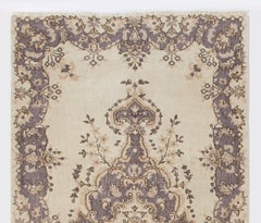 4x7 Ft Vintage Handmade Anatolian Oushak Rug in Beige & Gray with Medallion