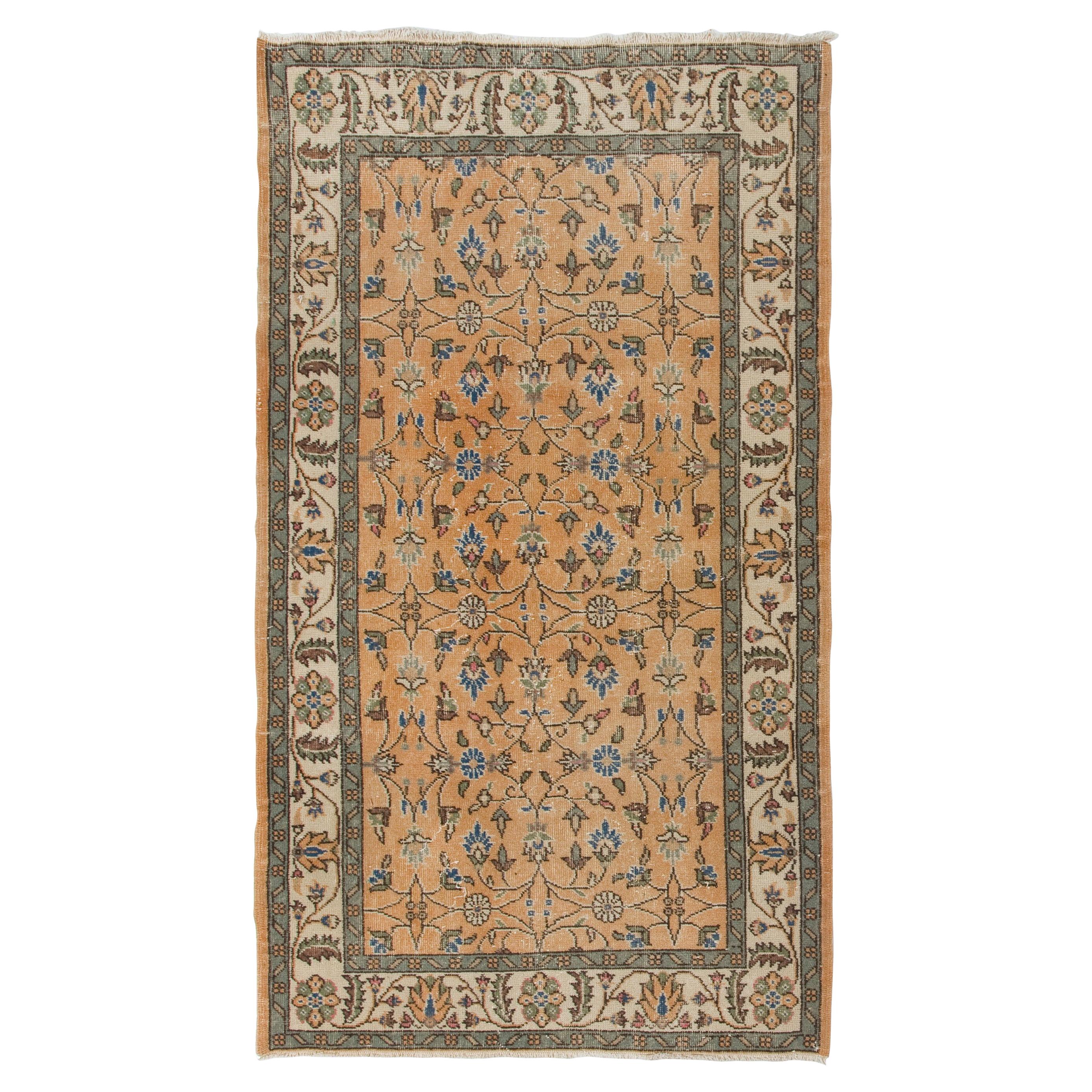 Faded Rose Pink and Aque Blue Color Anatolian Rug at 1stDibs