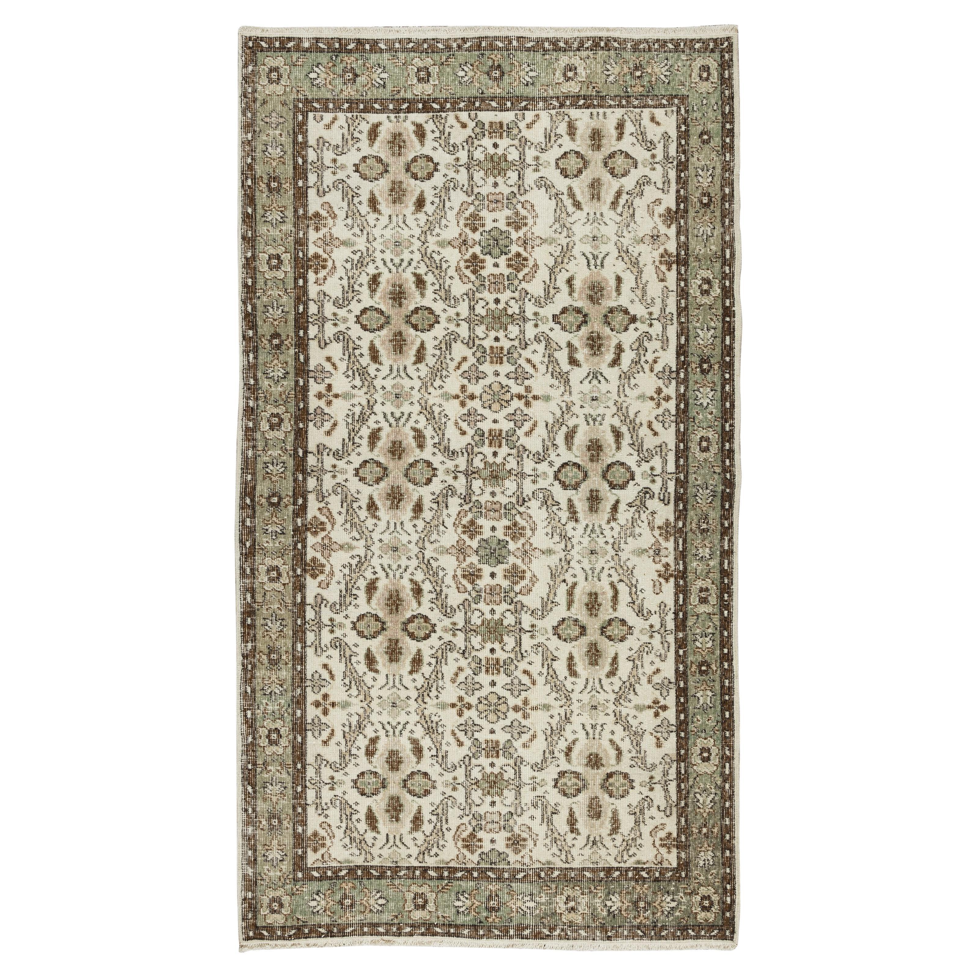 4x7 Ft Vintage Handgefertigter türkischer Akzent-Teppich, floral gemusterte Bodenbezug