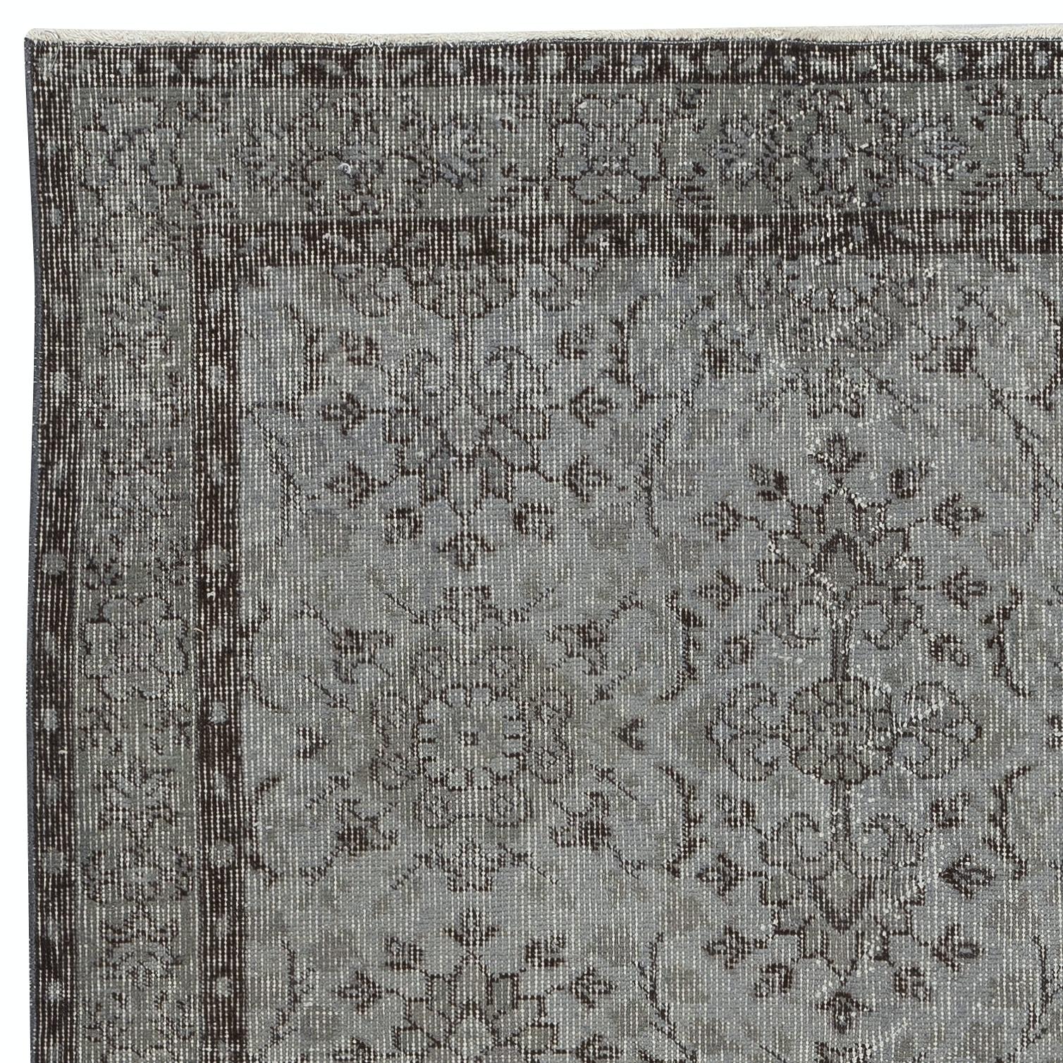 4x7 Ft Vintage Handmade Wool Rug. Grauer türkischer Teppich für modernes Heim und Büro (Handgeknüpft) im Angebot