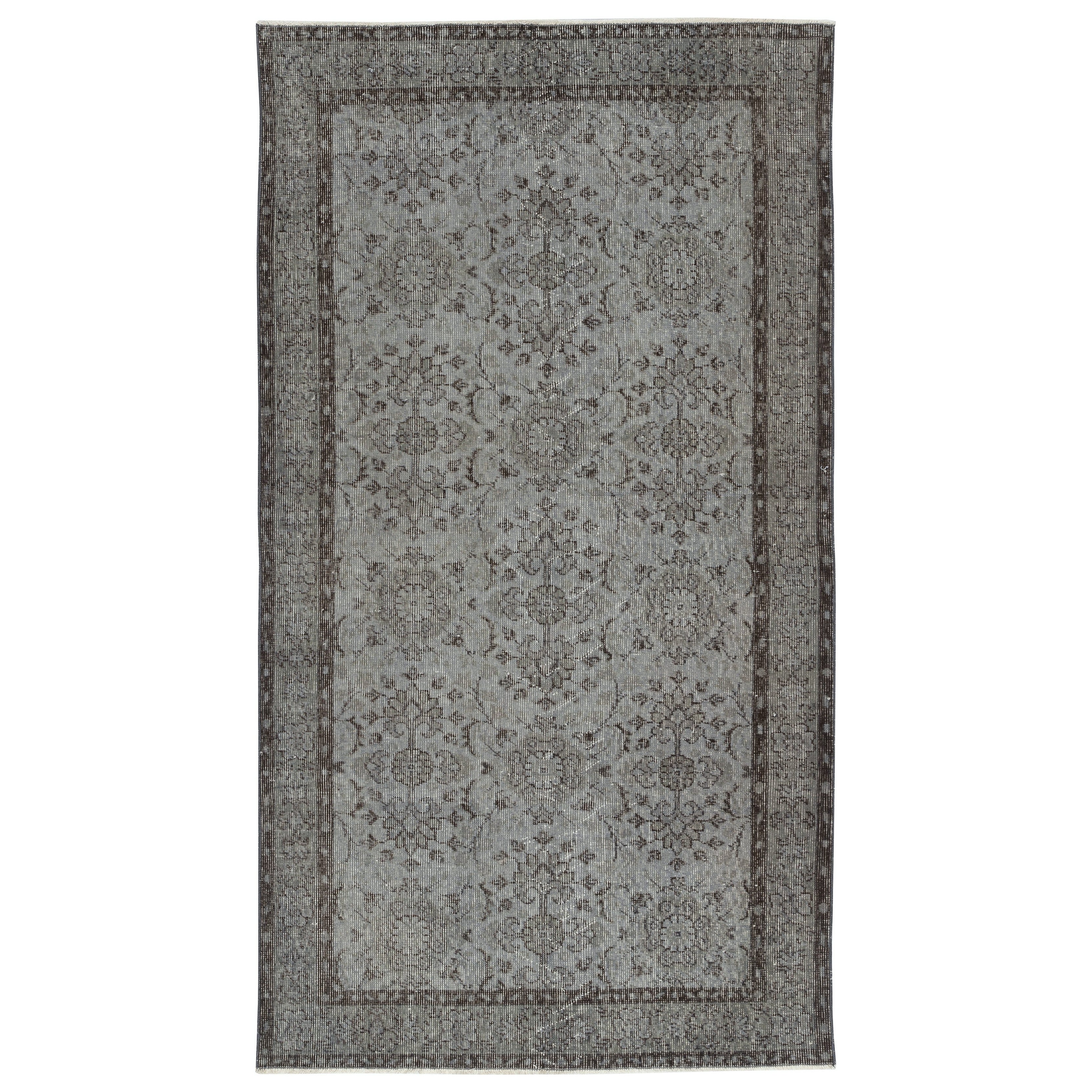 4x7 Ft Vintage Handmade Wool Rug. Grauer türkischer Teppich für modernes Heim und Büro im Angebot