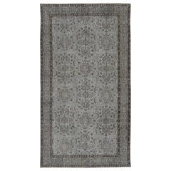 4x7 Ft Vintage Handmade Wool Rug. Grauer türkischer Teppich für modernes Heim und Büro