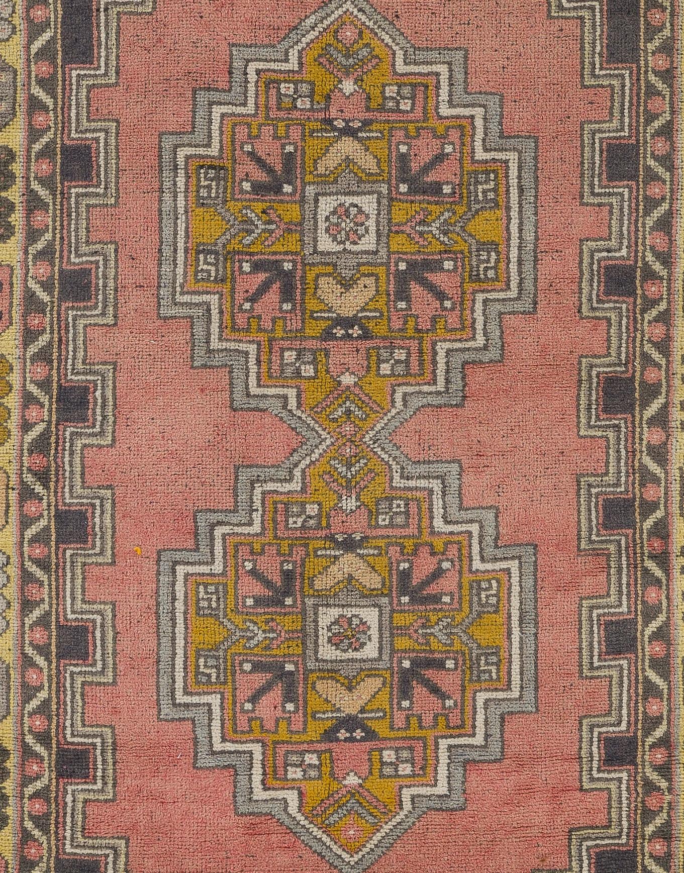20th Century 4x7 Ft Vintage Handmade Turkish Accent Rug with Geometric Design in Muted Colors For Sale
