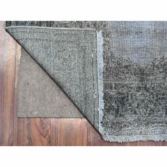 4'x7' Gray Faded Design Worn Wool Hand Knotted Clean Vintage Persian Kerman Rug