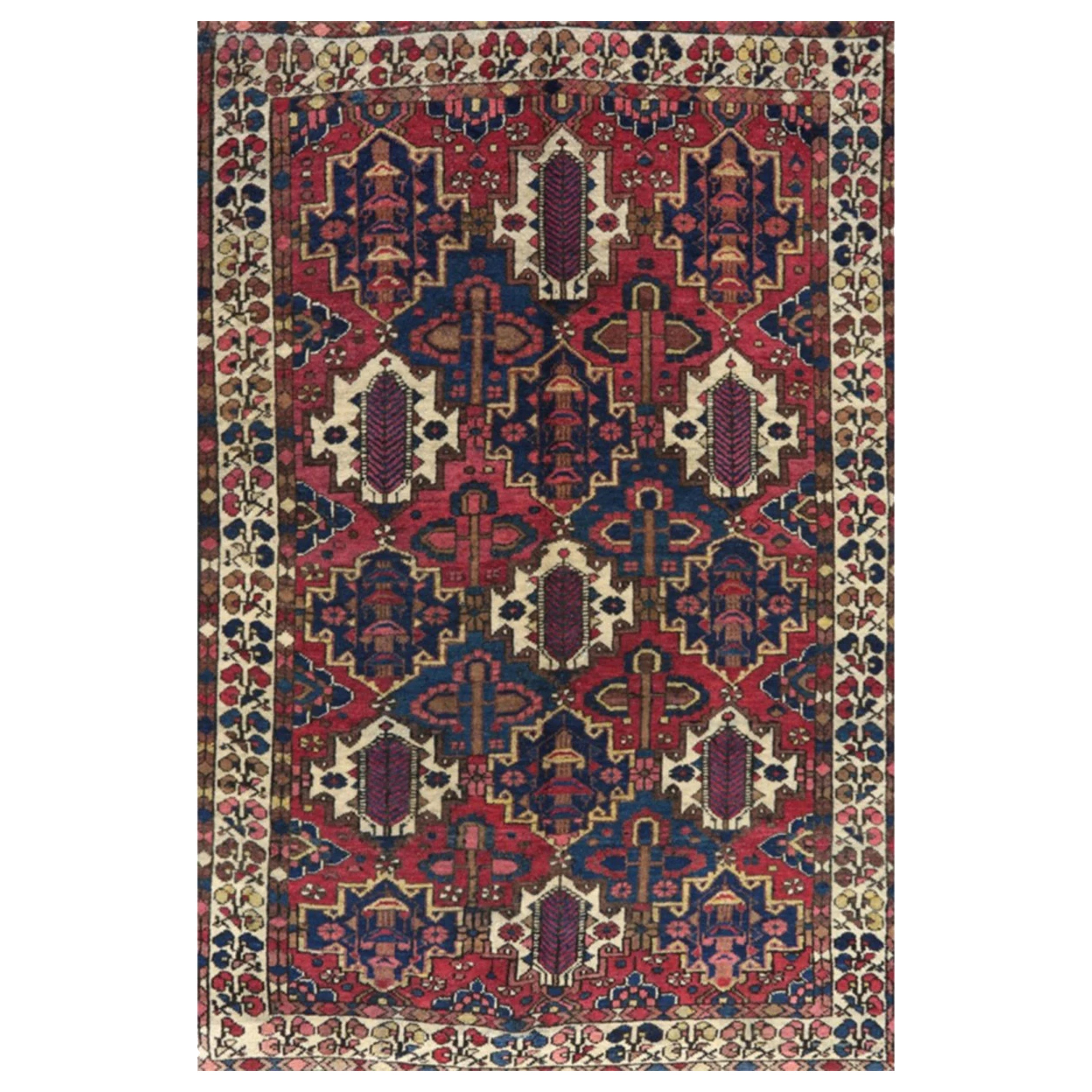 4x7 Hand Knotted, Antique Bakhtiari Rug with Traditional Geometric Motifs