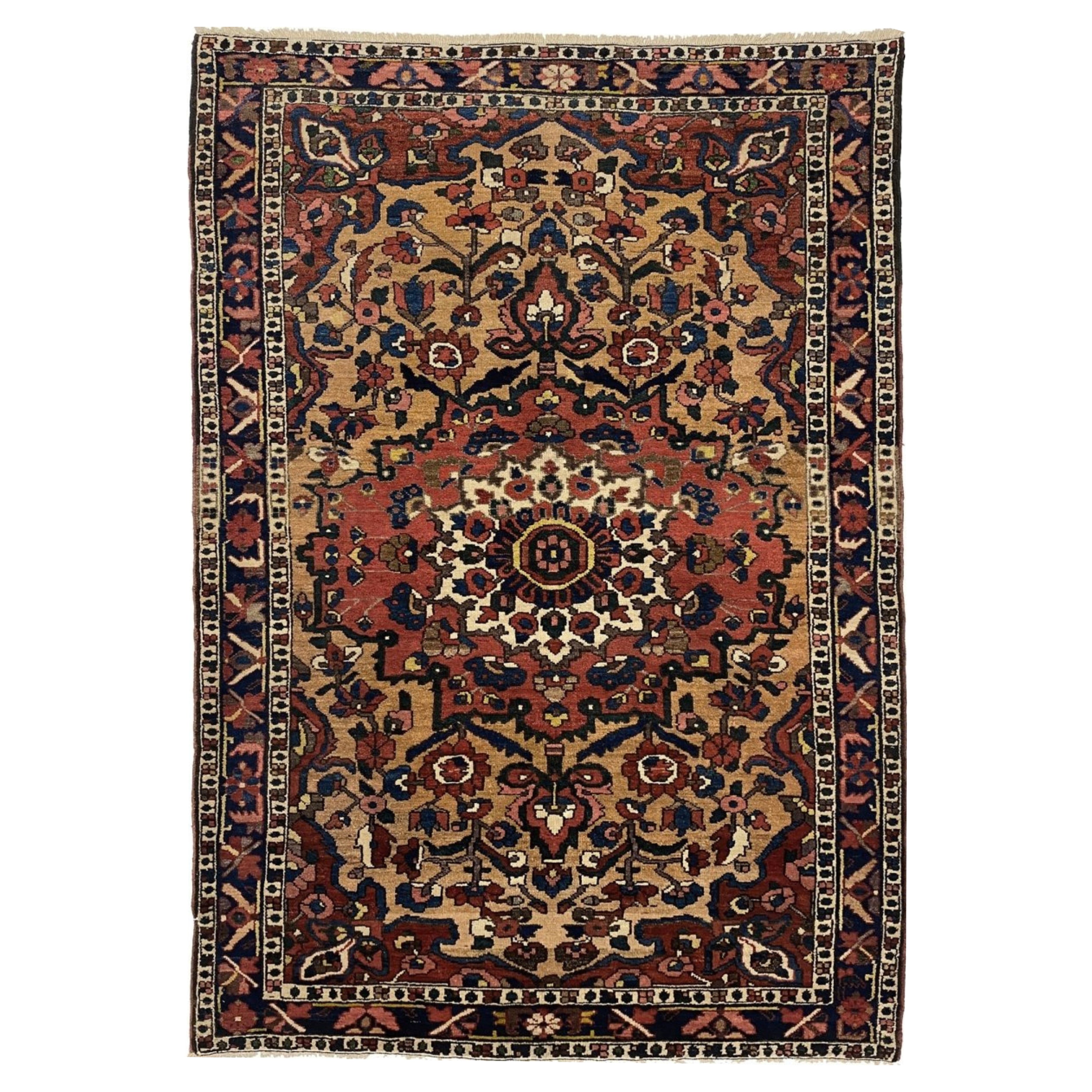 4x7 Hand Knotted Bakhtiari Area Rug Vintage Wool, Medallion Design