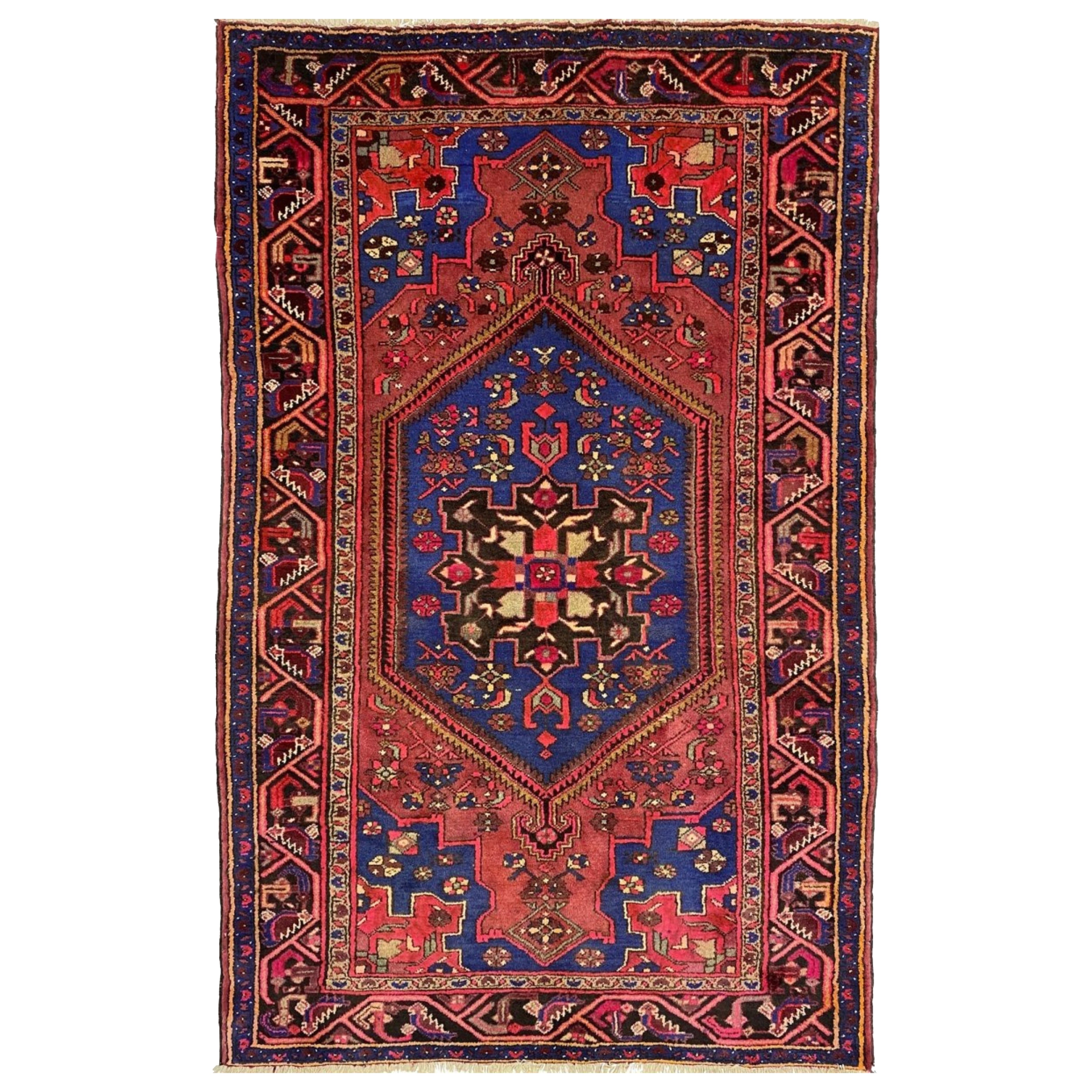 4x7, Handgeknüpfter Old Hamedan Teppich, Medaillon-Design