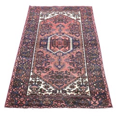 4'x7' Peach Color New Persian Hamadan with Anchor Medallion Design Wool Rug