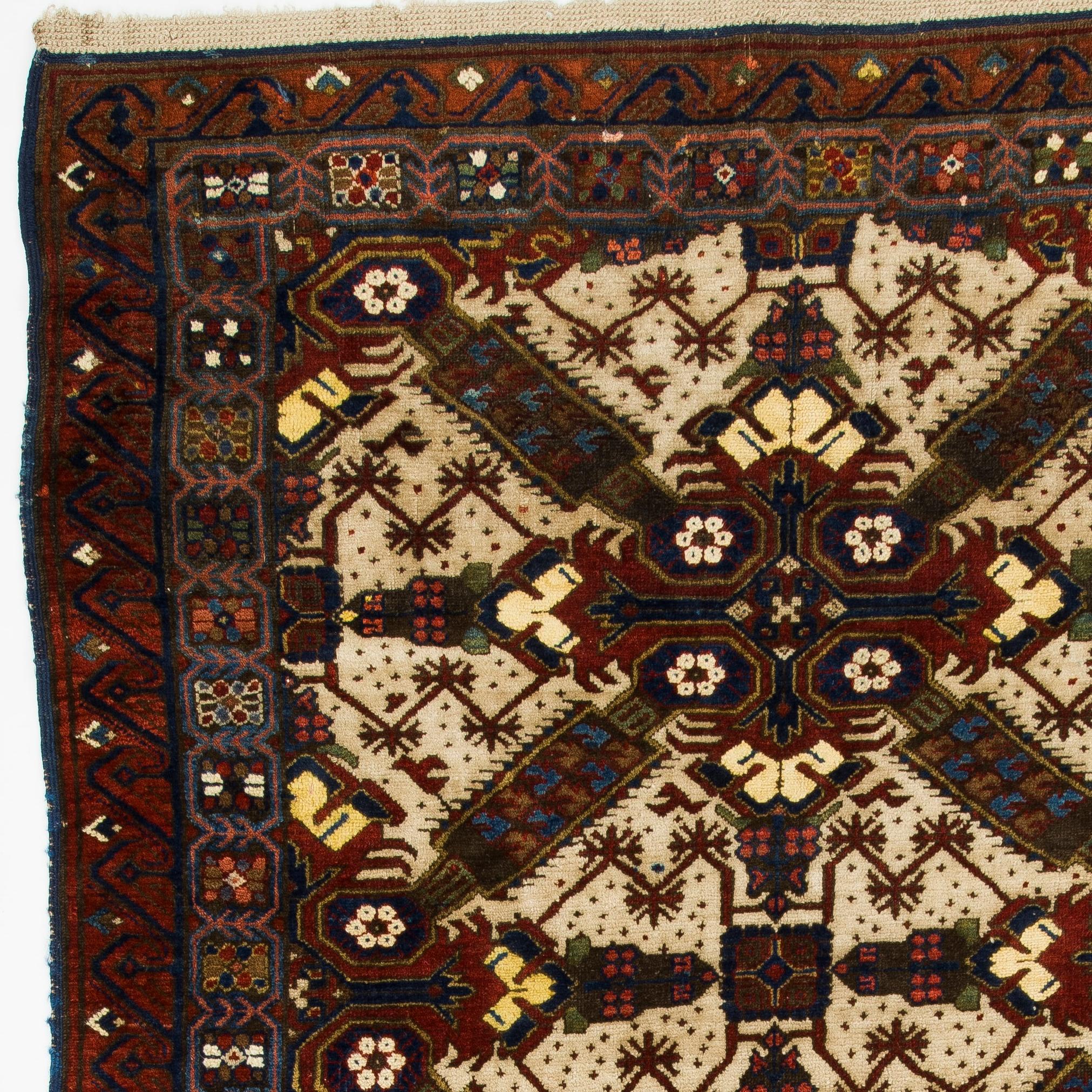 Antique Caucasian Seichur rug, circa 1880. 
Finely hand-knotted with even medium wool pile on wool foundation. Origin good condition. Washed professionally. All natural dyes.
Size:4x7.2 ft