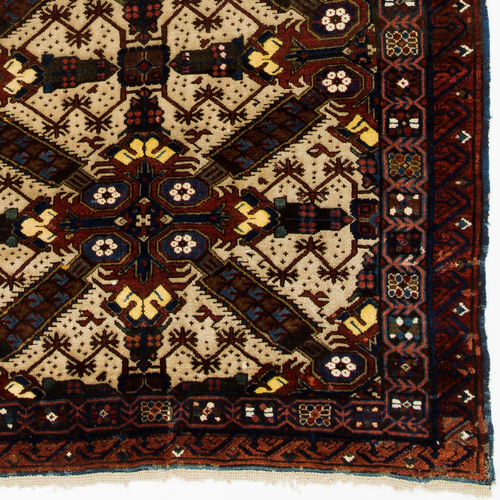 Hand-Knotted 4x7.2 ft Antique Caucasian Seichur Rug For Sale