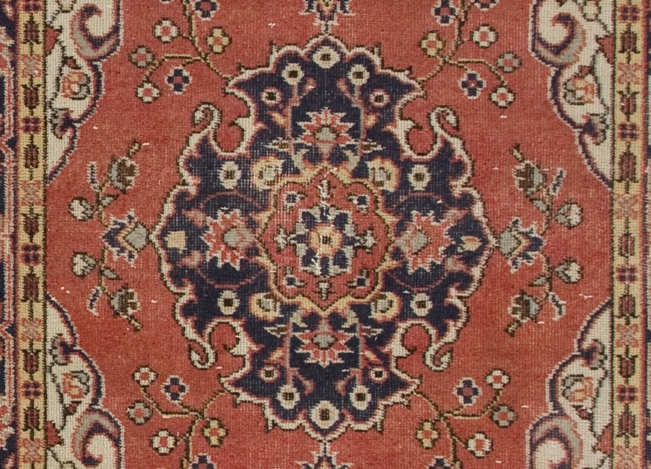Oushak 4x7.3 Ft One-of-a-Kind Vintage Floral Hand-Knotted Turkish Rug in Red & Ivory For Sale