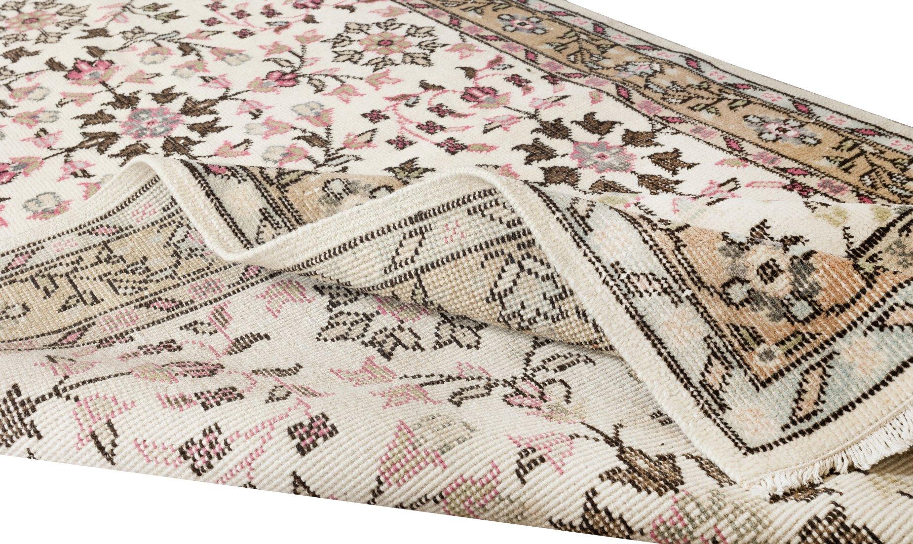 Oushak 4x7.2 Ft Vintage Floral Turkish Accent Rug, Authentic Hand Knotted Wool Carpet For Sale