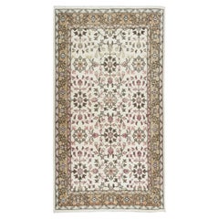 4x7.2 Ft Vintage Floral Turkish Accent Rug, Authentic Hand Knotted Wool Carpet