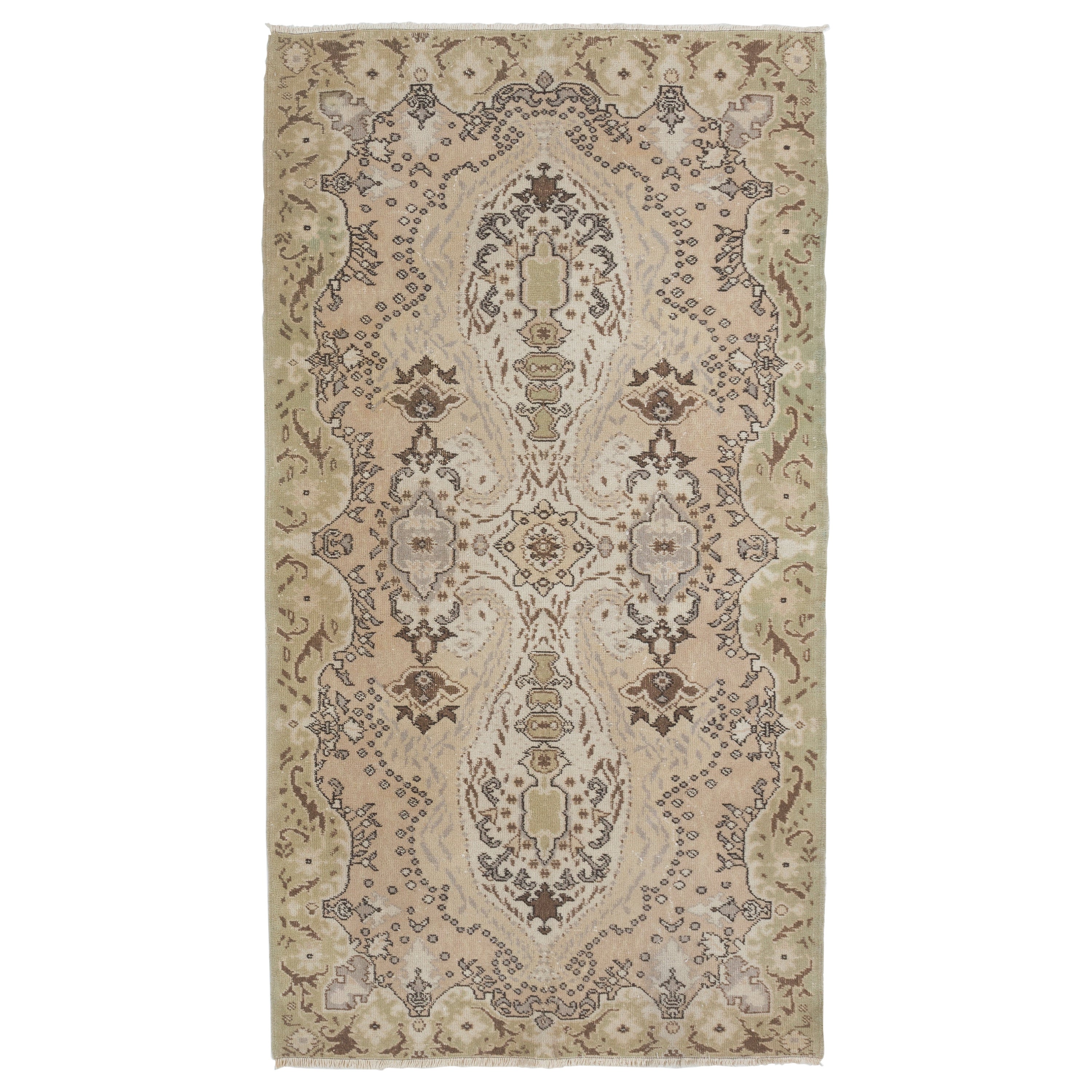 Alfombra anudada a mano de lana de Anatolia Central, Beige