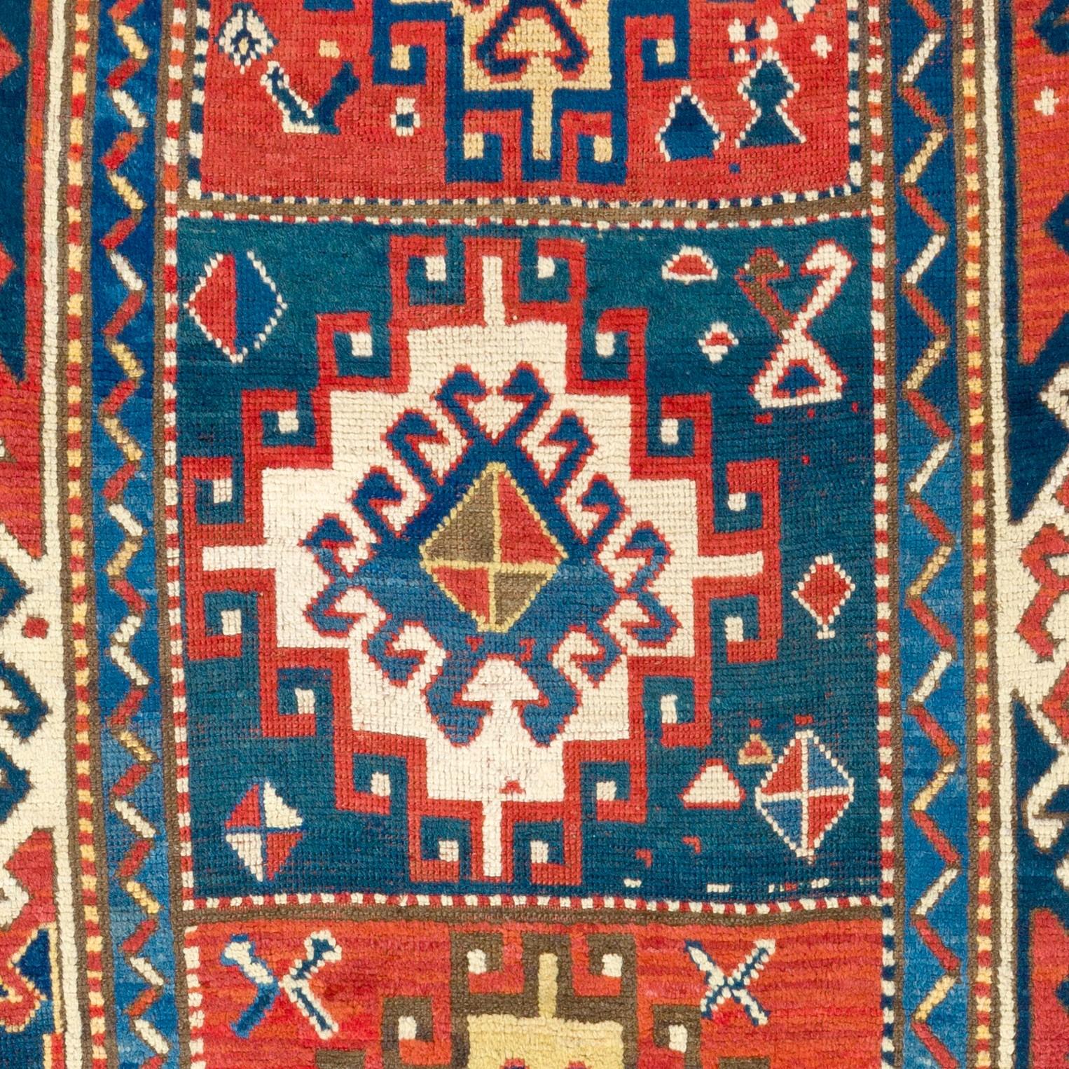 Hand-Knotted 4x7.3 ft Antique Caucasian Bordjalou Kazak Rug. Top Shelf Collectors Carpet For Sale