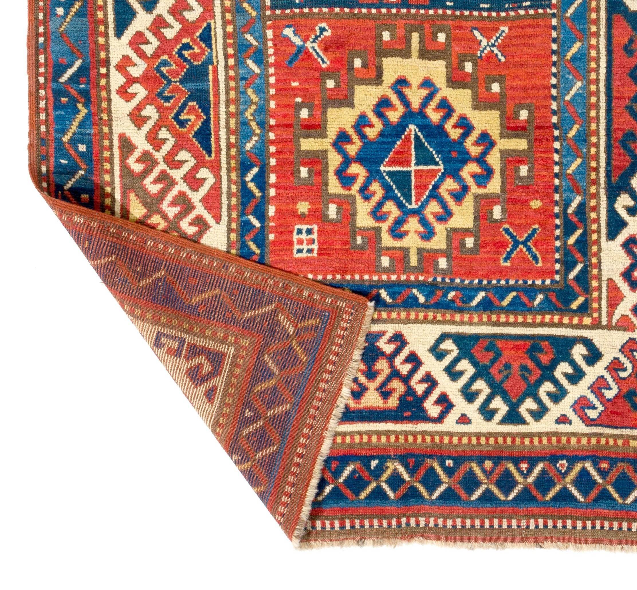 Late 19th Century 4x7.3 ft Antique Caucasian Bordjalou Kazak Rug. Top Shelf Collectors Carpet For Sale