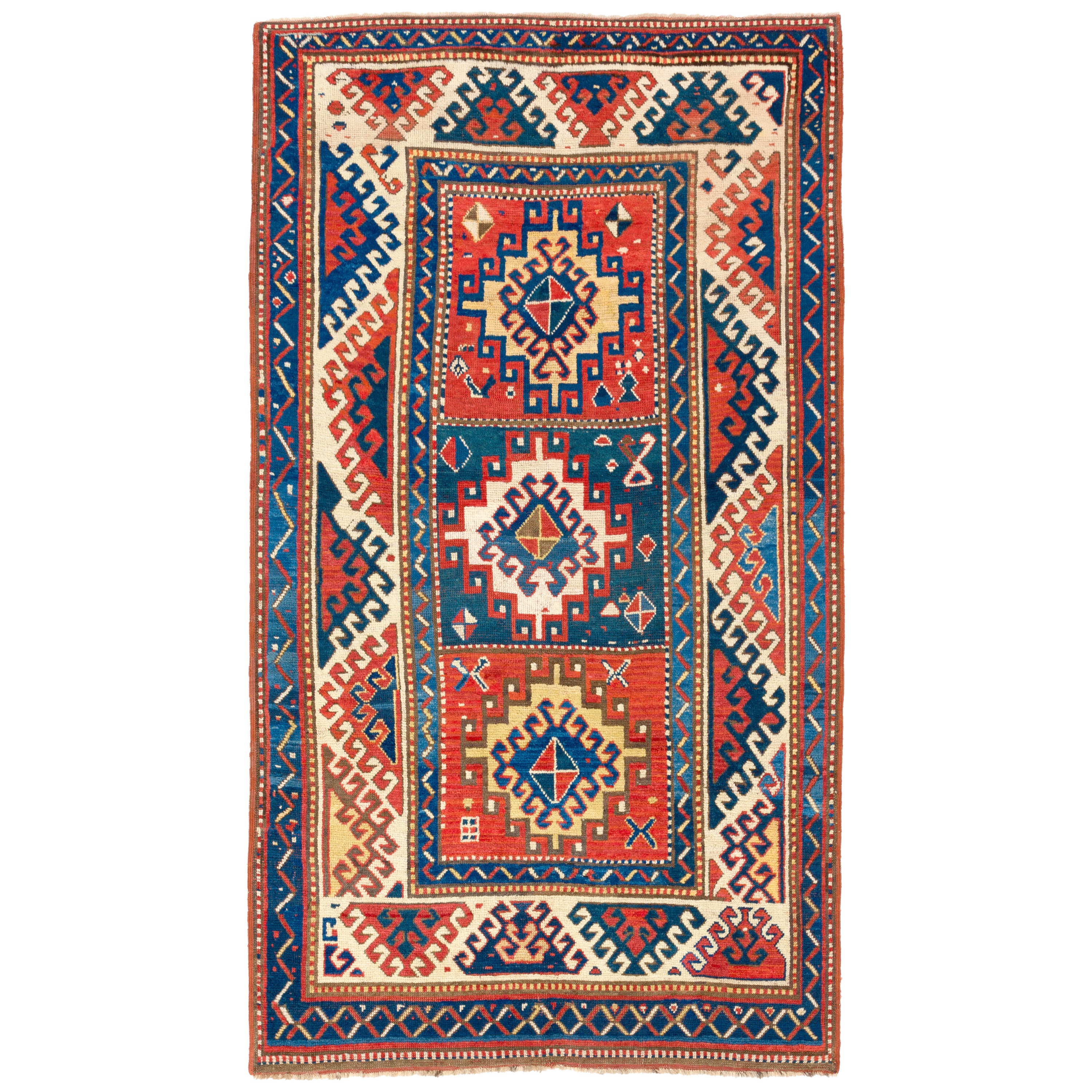 Tappeto caucasico antico Bordjalou Kazak 4x7.3 ft. Tappeto da collezione Top Shelf in vendita