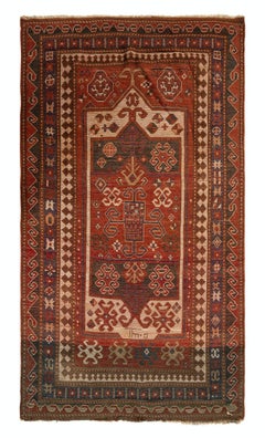4x7.3 Ft Antique Kazak Rug, South Caucasus, Dated 1888 (Islamic Solar Date 1305)