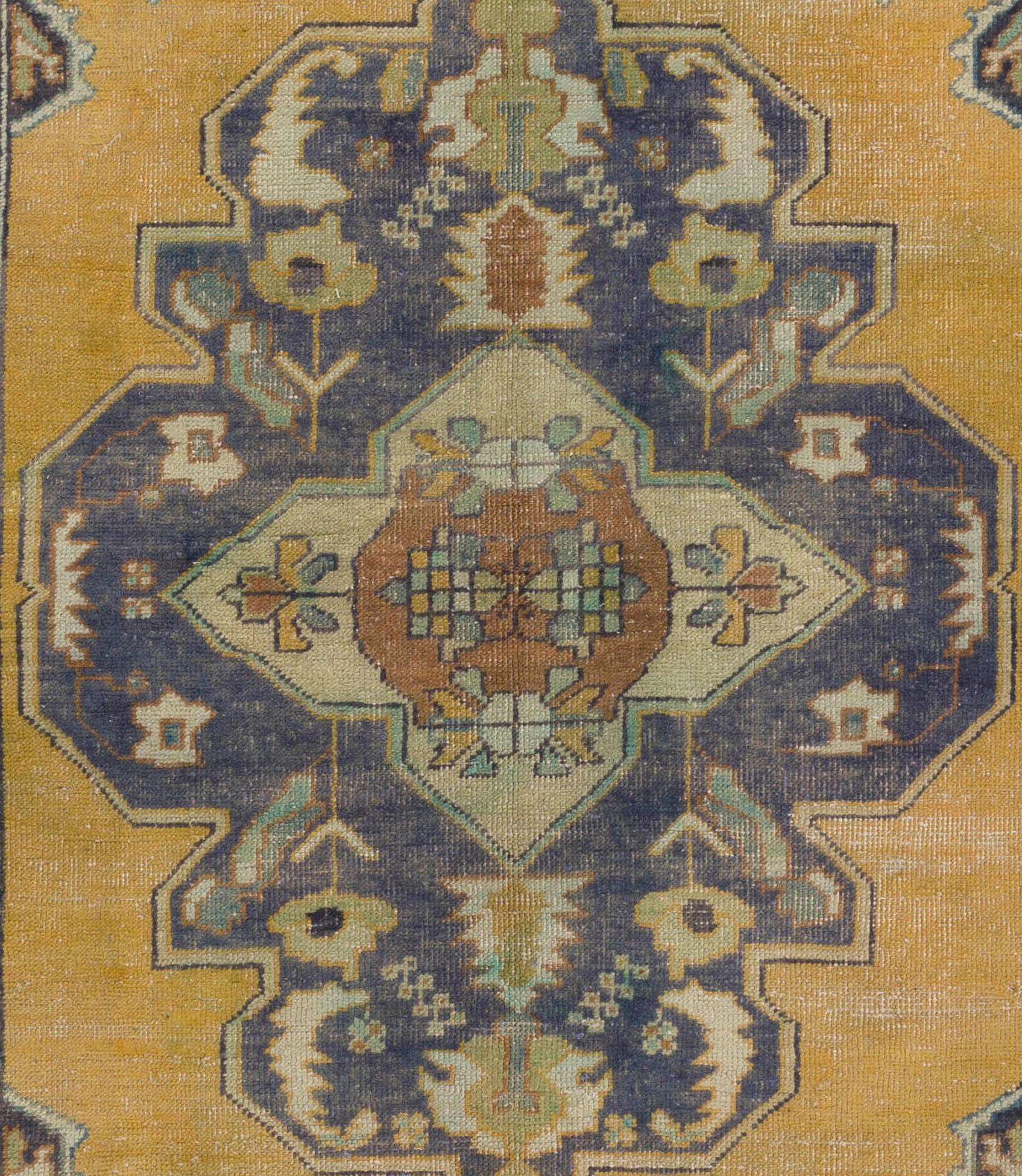 Hand-Knotted 4x7.3 Ft Handmade Vintage Turkish Oushak Accent Rug, Traditional Floor Covering For Sale