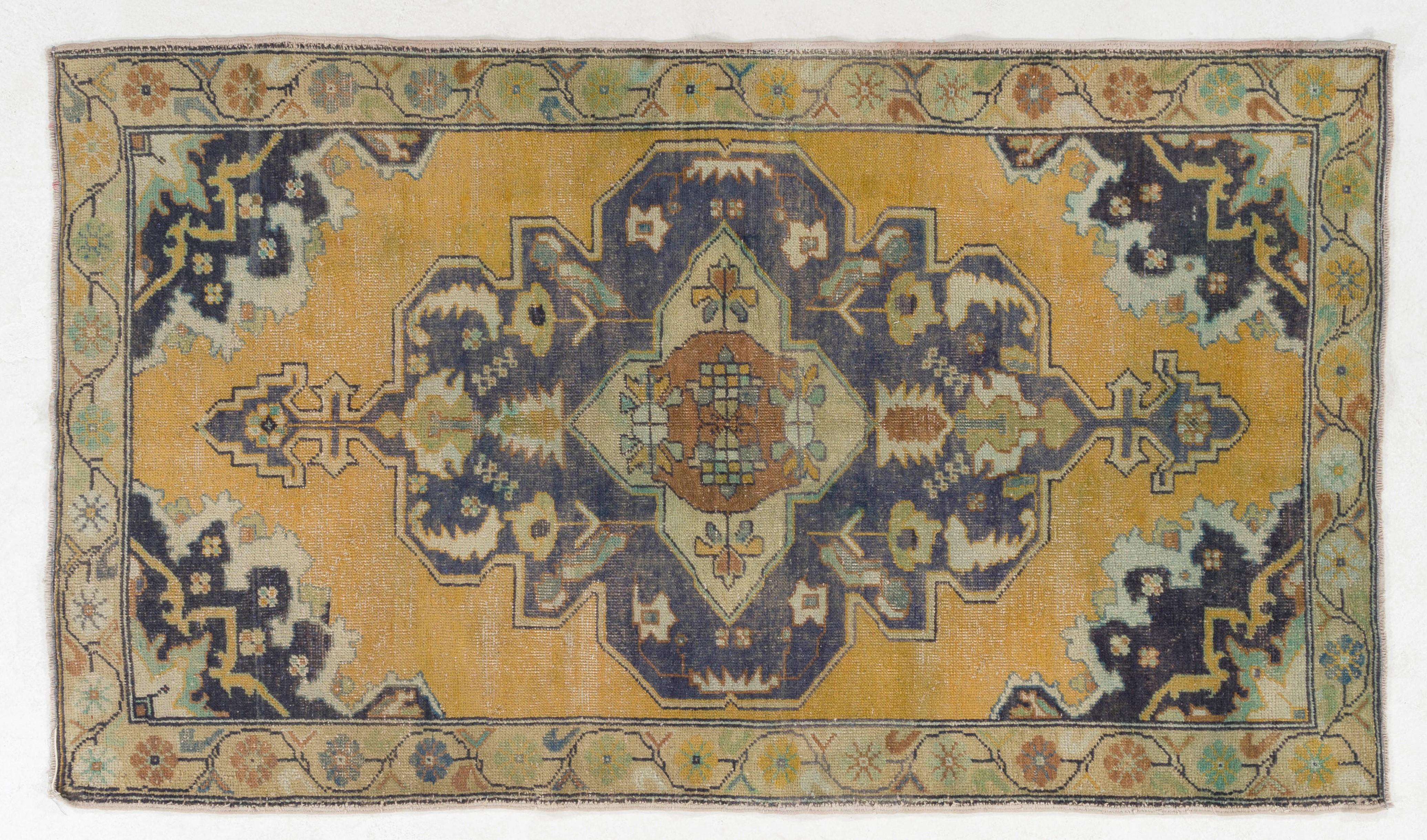20th Century 4x7.3 Ft Handmade Vintage Turkish Oushak Accent Rug, Traditional Floor Covering For Sale