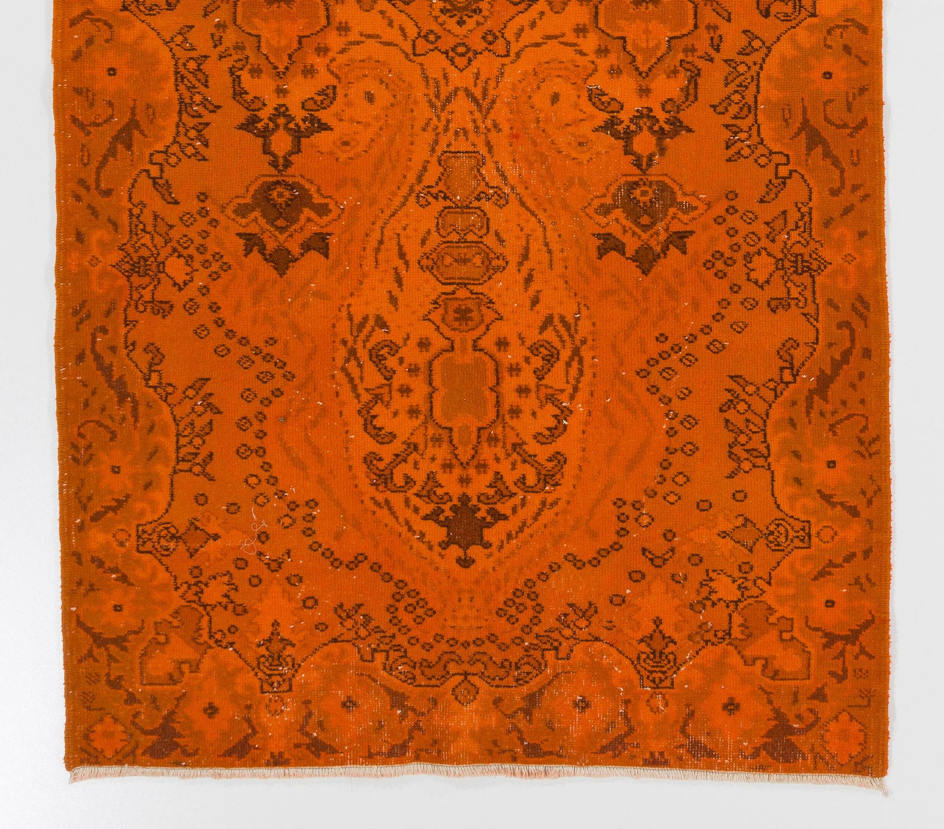 Moderno Tappeto vintage in lana fatto a mano 4x7 Ft tinto in arancione per interni moderni