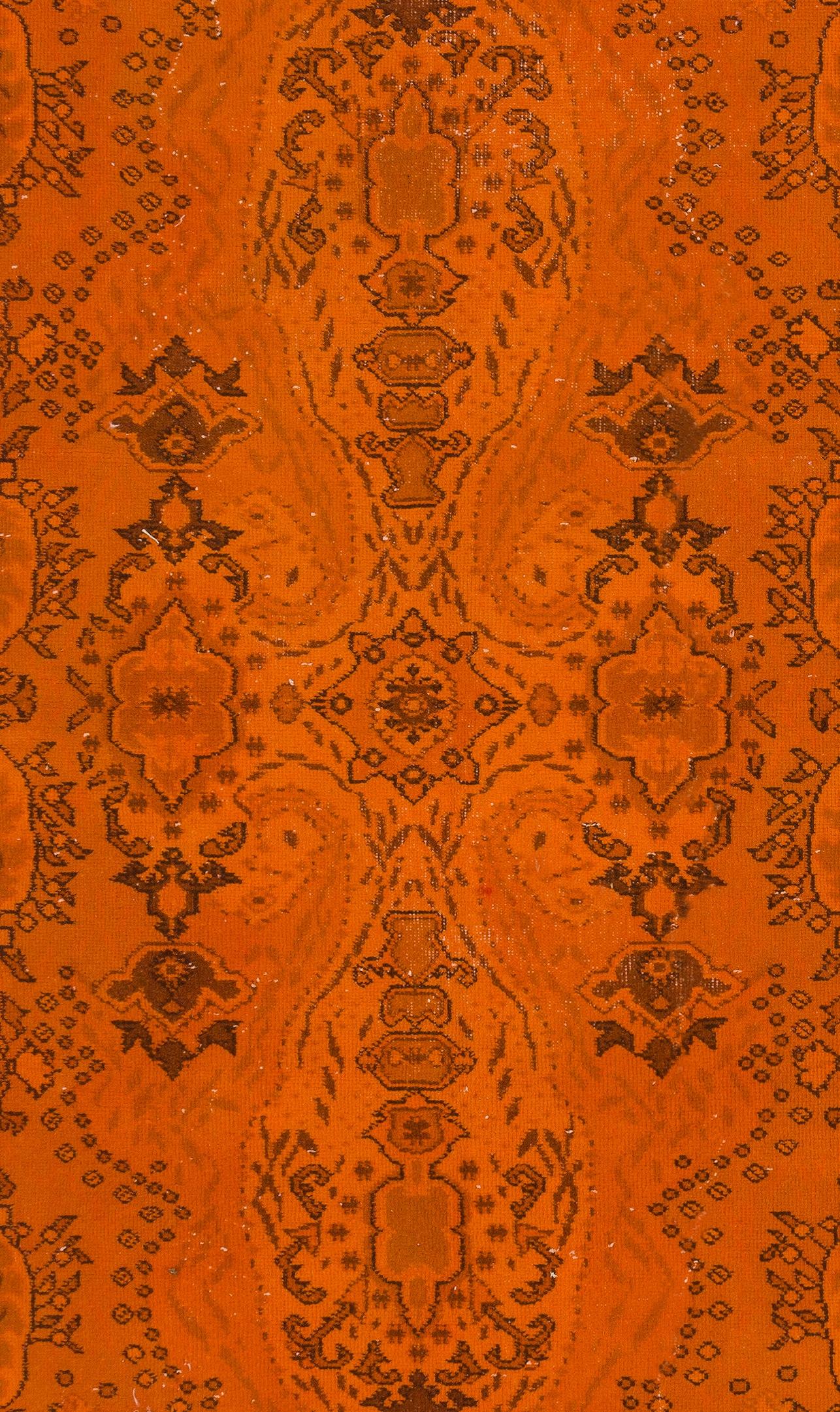 Turco Tappeto vintage in lana fatto a mano 4x7 Ft tinto in arancione per interni moderni