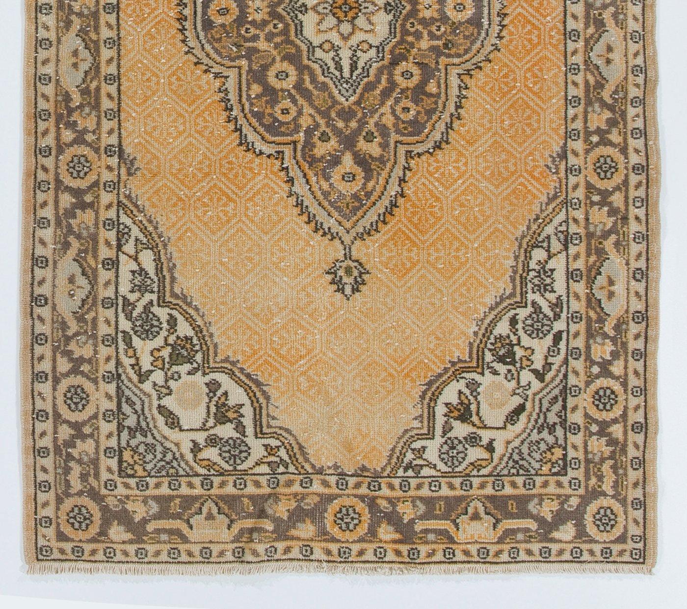 Turkish 4x7.3 ft Home Decor Accent Rug, Handmade Vintage Anatolian Oushak Carpet For Sale