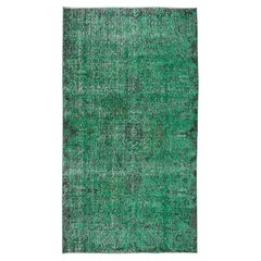 4x7.3 Ft Vintage Hand Knotted Turkish Rug Re-Dyed in Green 4 Modern Interiors