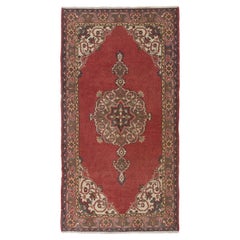 4x7.3 Ft Vintage Türkischer Akzentteppich, Traditioneller Handgefertigter Wollteppich in Rot