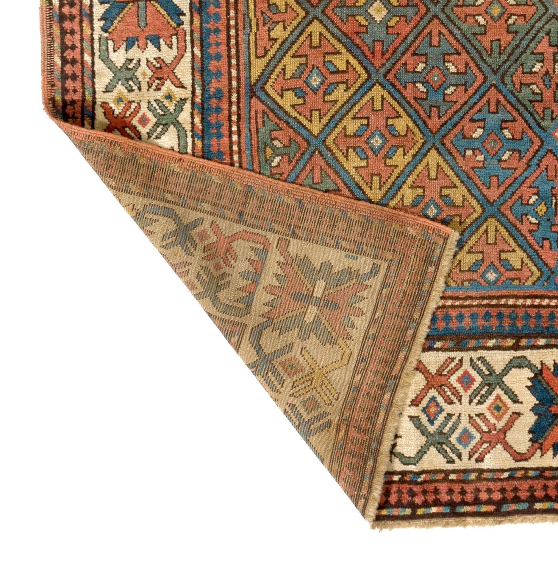19th Century 4x7.4 Ft Antique Caucasian Armenian Kazak Rug, 100% Wool & All Natural Dyes For Sale